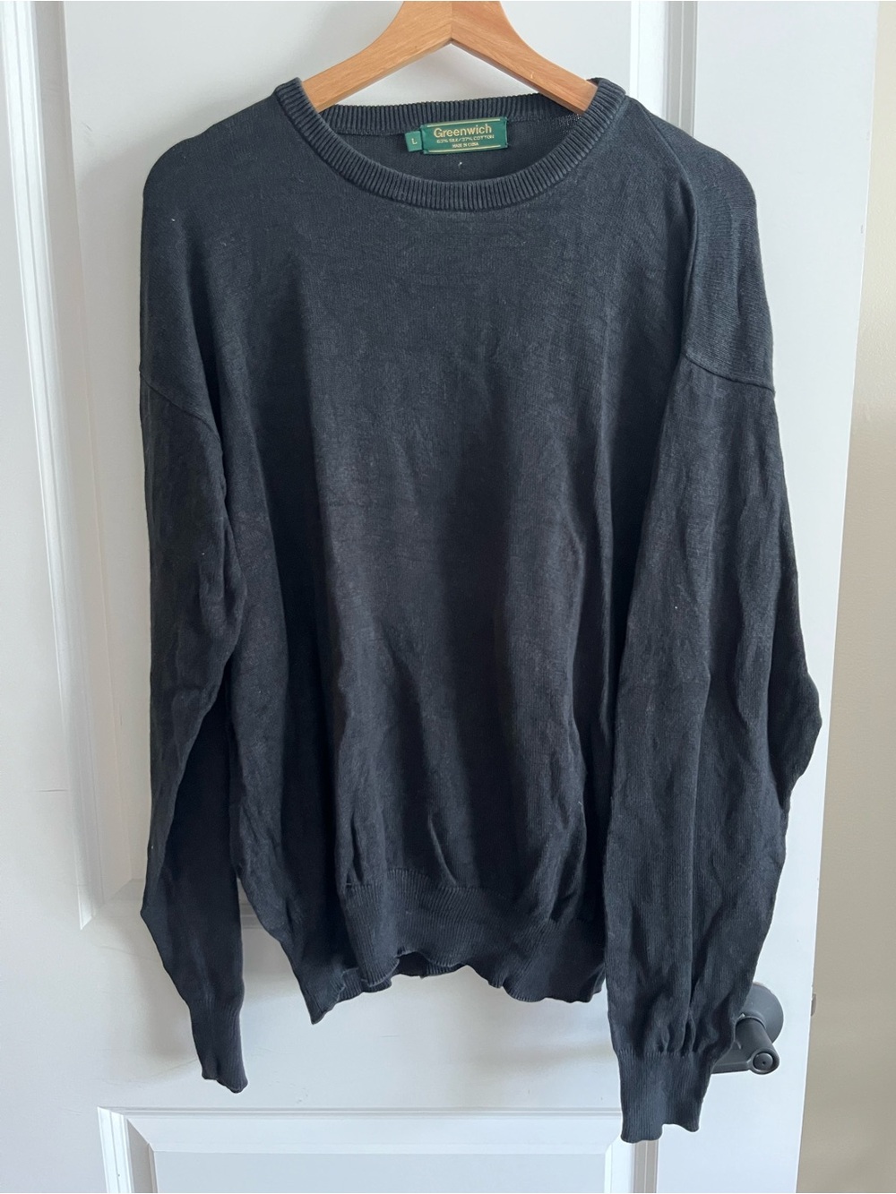 Greenwich Black Crew neck silk sweater sz L